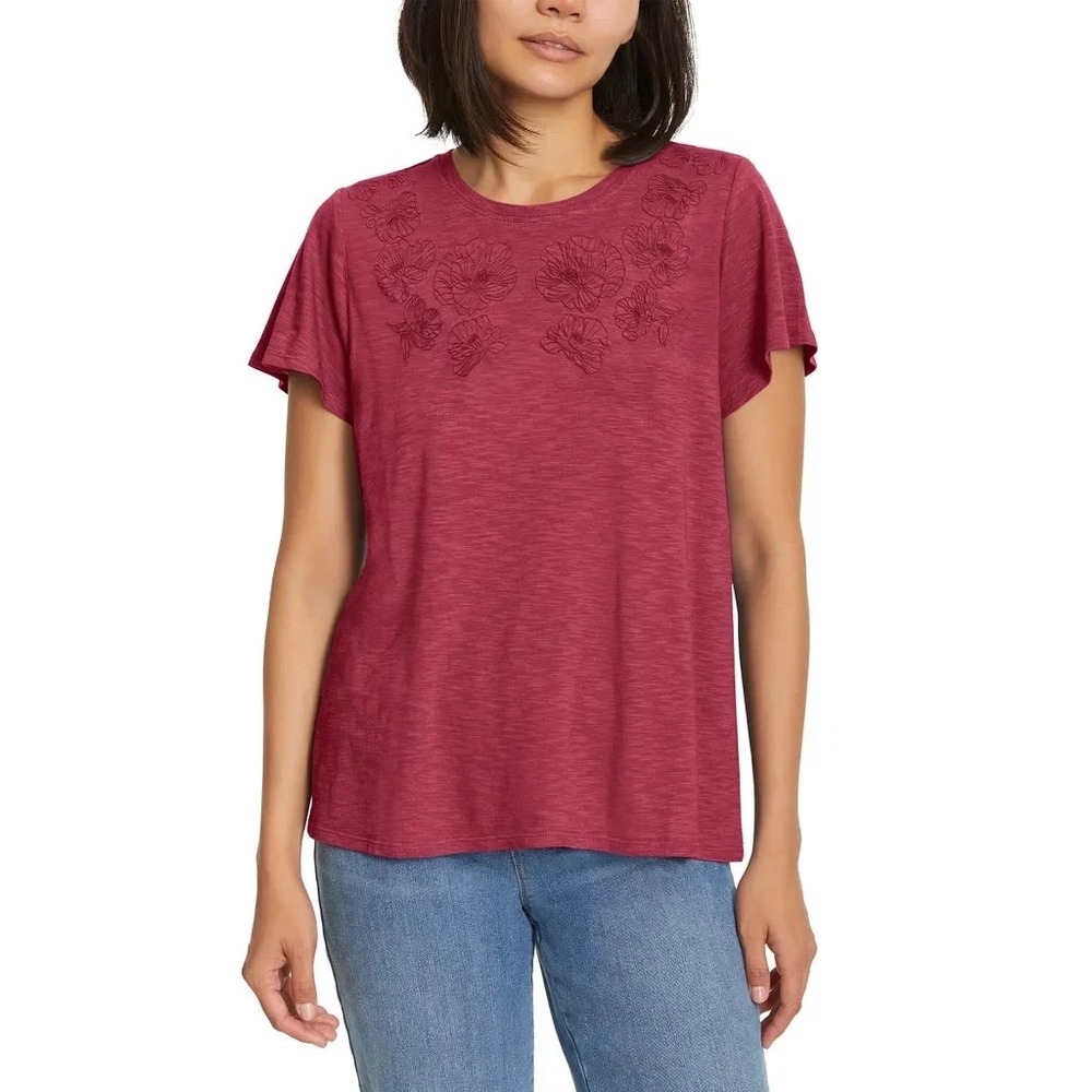 Ella Moss Women's Short Sleeve Embroidered Top, Pink, Size: Medium, NWOT